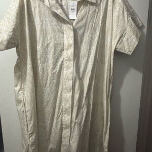 LOFT Cream Casual Dress with Button Down Design